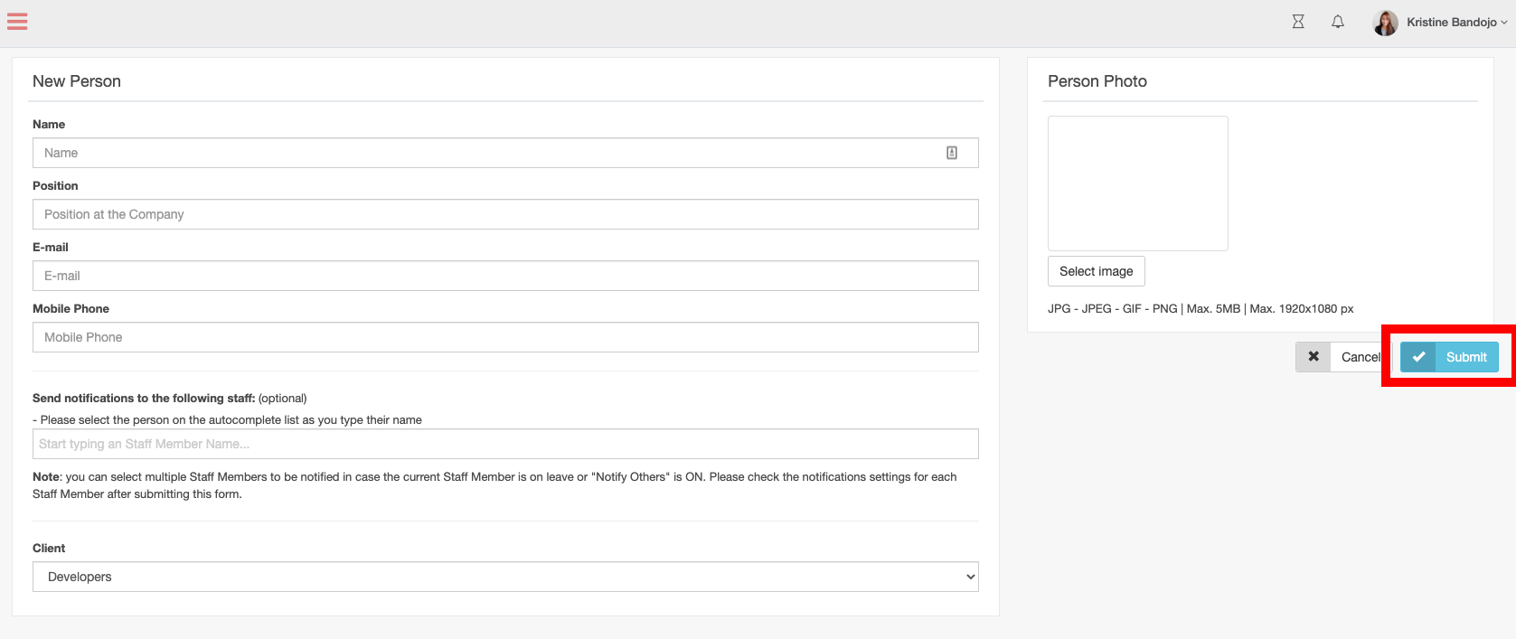 Create/Add New Staff